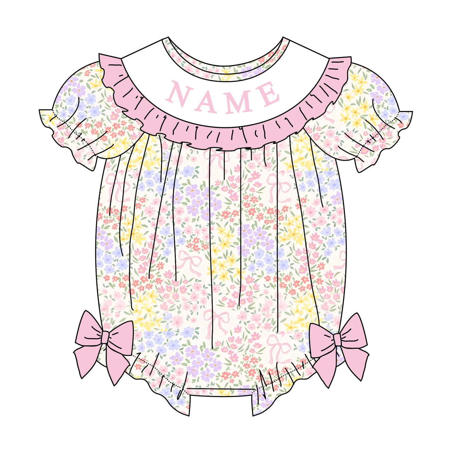 Spring Summer Floral Custom Name Smocked Embroidered Collection