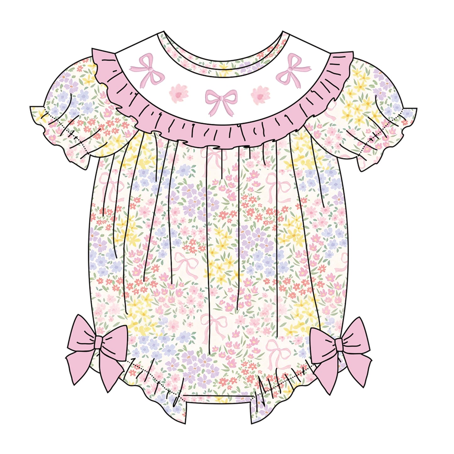 Spring Summer Floral Custom Name Smocked Embroidered Collection