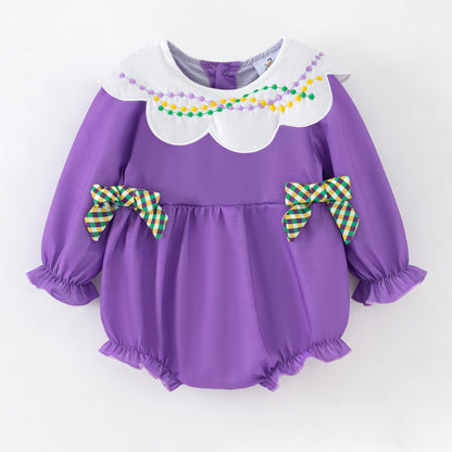 2026 Kids Fashion Mardi Gras Embroidery Purple Outfits Collection