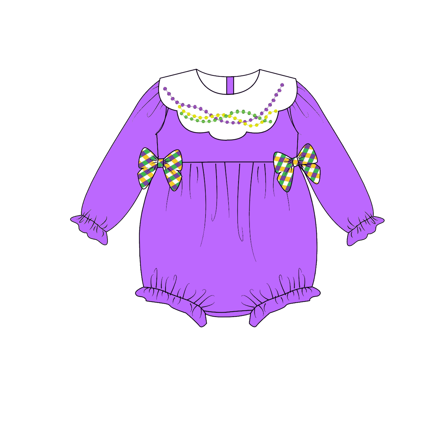 2026 Kids Fashion Mardi Gras Embroidery Purple Outfits Collection