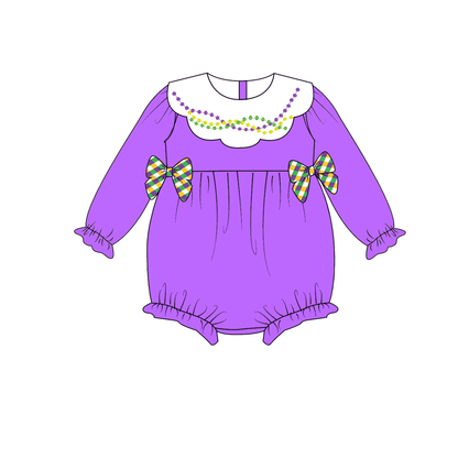 2026 Kids Fashion Mardi Gras Embroidery Purple Outfits Collection