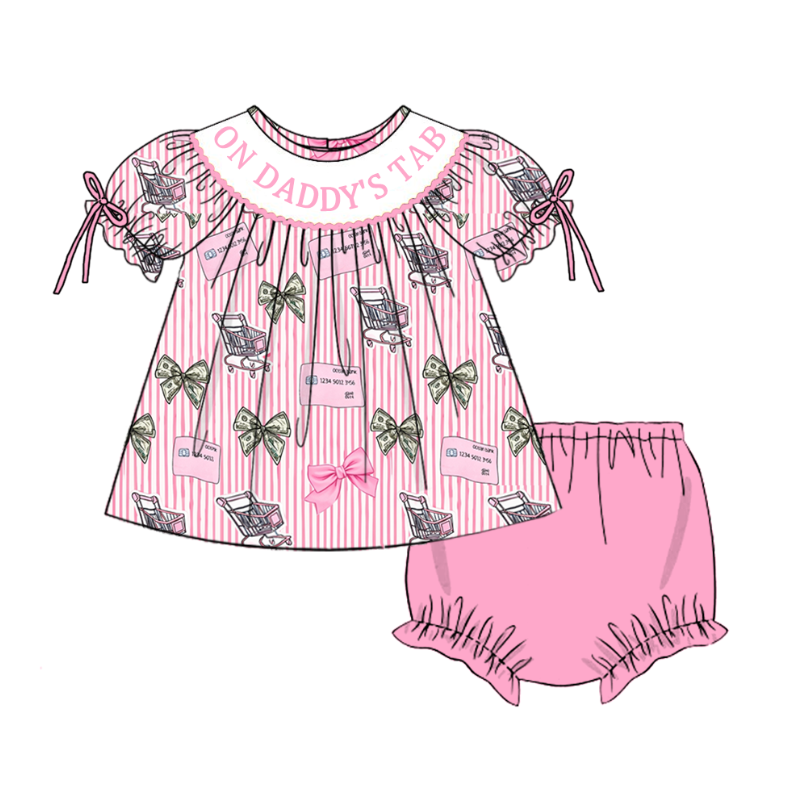 ON DADDY'S TAB Summer Pink Bow Smocked Embroidery Collection
