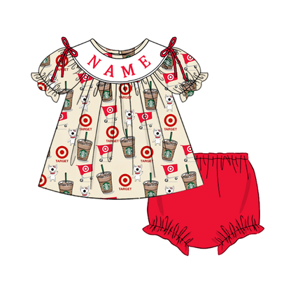 Kids Summer Red Cartoon Smocked Custom Name Holiday Outfits