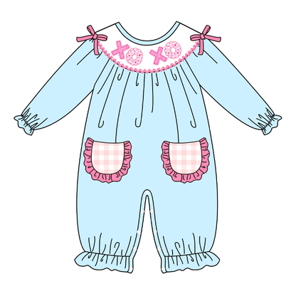 2026 Baby Girls Valentine's Day XOXO Smocked Embroidery Romper