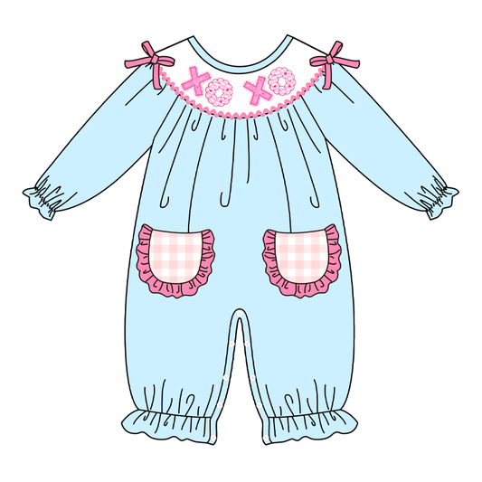 2026 Baby Girls Valentine's Day XOXO Smocked Embroidery Romper