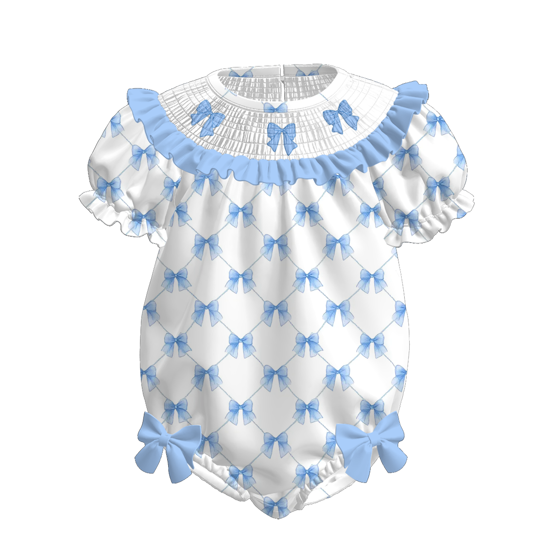 Kids Spring Summer Blue Bow Smock Embroidery Collection