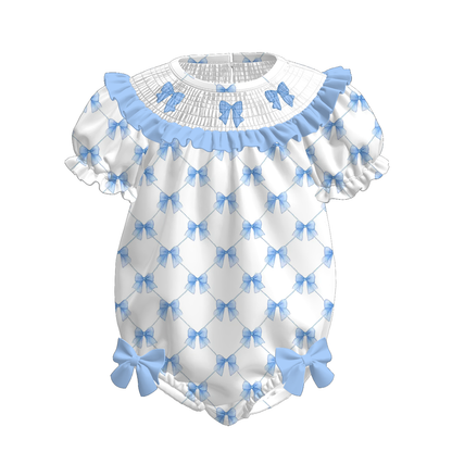 Kids Spring Summer Blue Bow Smock Embroidery Collection