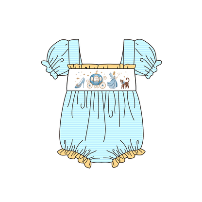 2026 Spring Summer Princess Embroidery Blue Dress & Romper