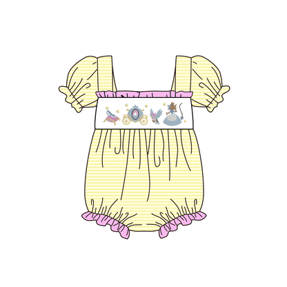 2026 Spring Summer Princess Embroidery Yellow Dress & Romper