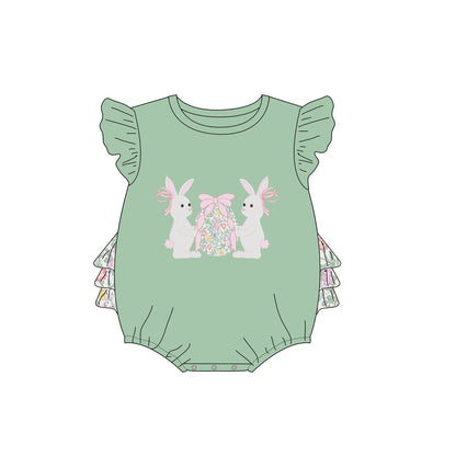 2026 Easter Bunny Embroidery Green Floral Pant Set & Romper