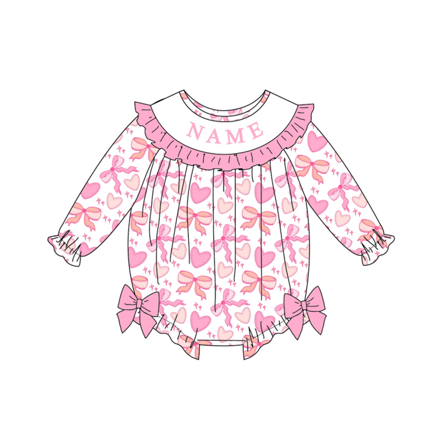 Spring Pink Bow Custom Name Embroidery Smock Outfits