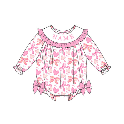 Spring Pink Bow Custom Name Embroidery Smock Outfits