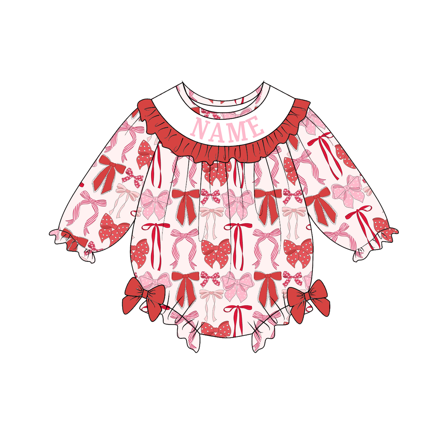 Kids Valentine's Day Bow Smocked Collection Custom Name Holiday Outfits