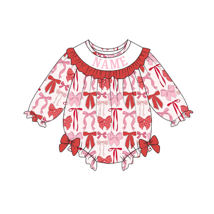Kids Valentine's Day Bow Smocked Collection Custom Name Holiday Outfits
