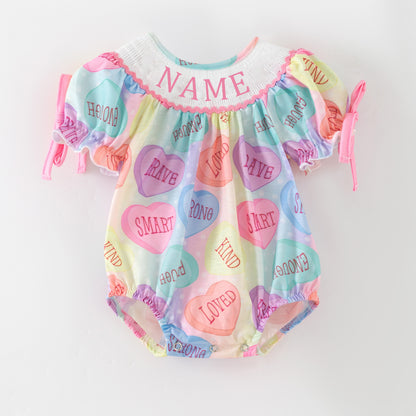 Baby Kids Valentine's Day Custom Name Smock Embroidery Romper