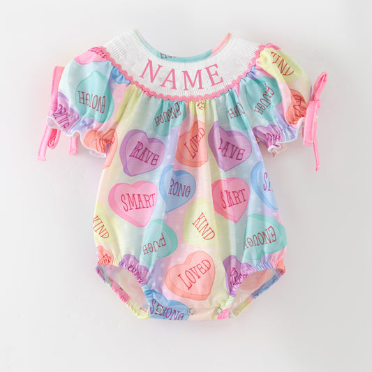 Baby Kids Valentine's Day Custom Name Smock Embroidery Romper