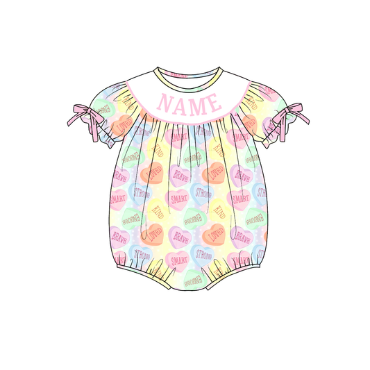 Baby Kids Valentine's Day Custom Name Smock Embroidery Romper