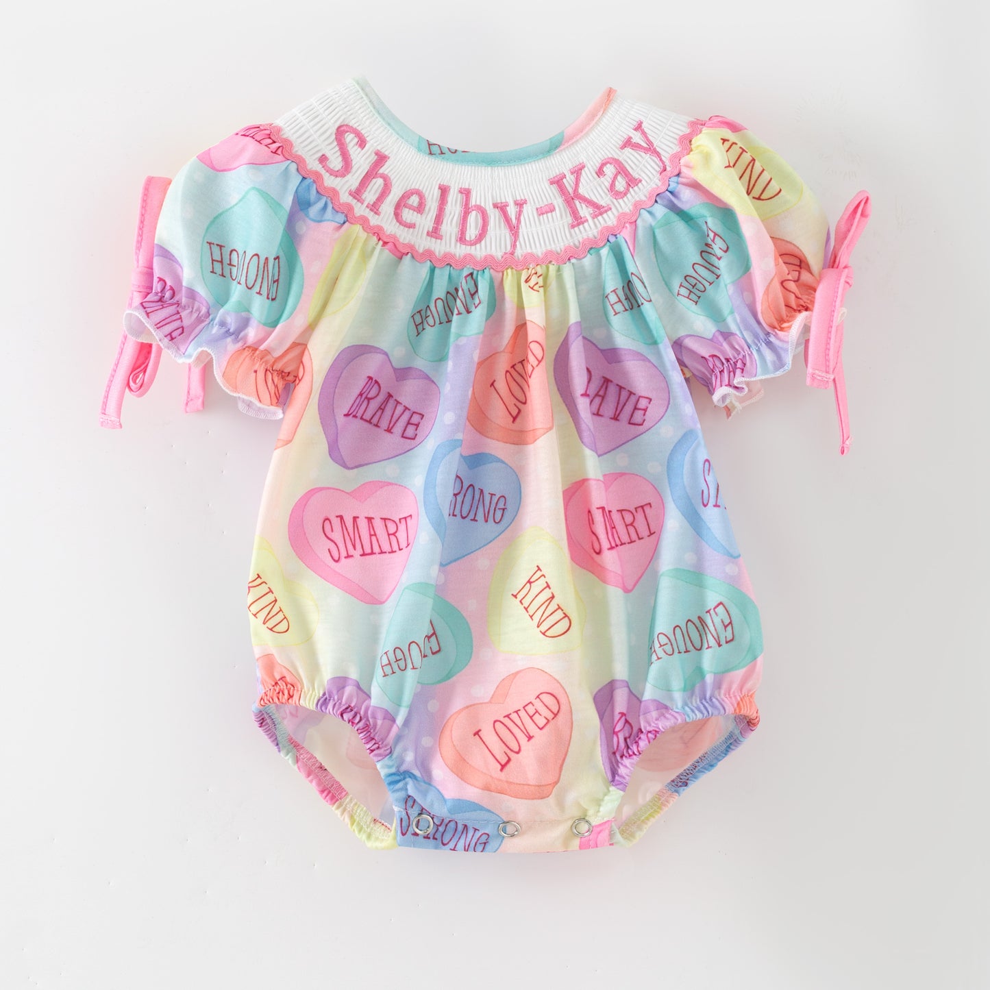 Baby Kids Valentine's Day Custom Name Smock Embroidery Romper
