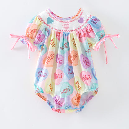 Baby Kids Valentine's Day Heart XOXO Smock Embroidery Romper