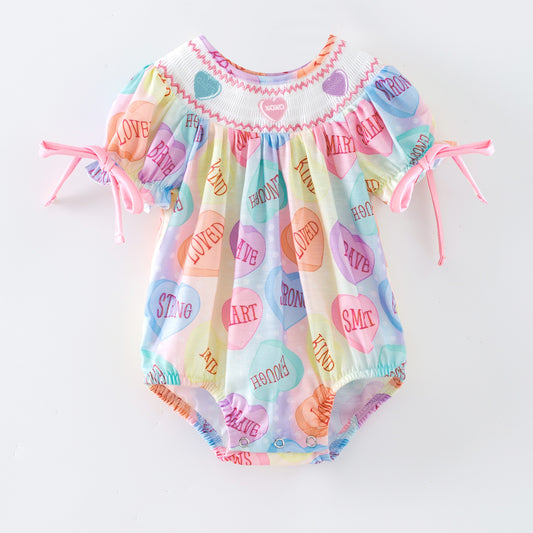 Baby Kids Valentine's Day Heart XOXO Smock Embroidery Romper