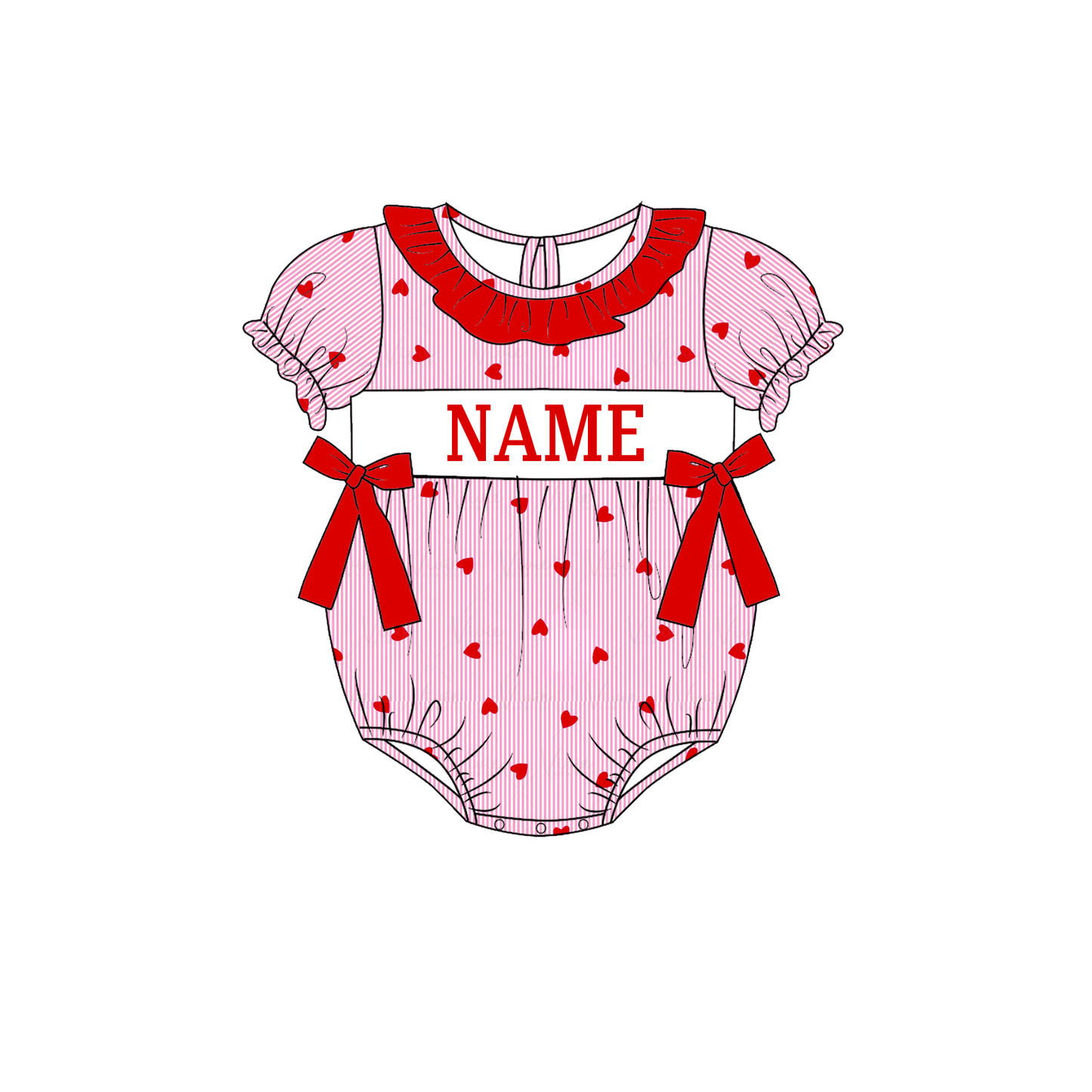 Valentine's Day Pink Heart Custom Name Smocked Embroidered Collection