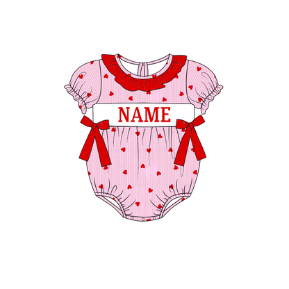 Valentine's Day Pink Heart Custom Name Smocked Embroidered Collection