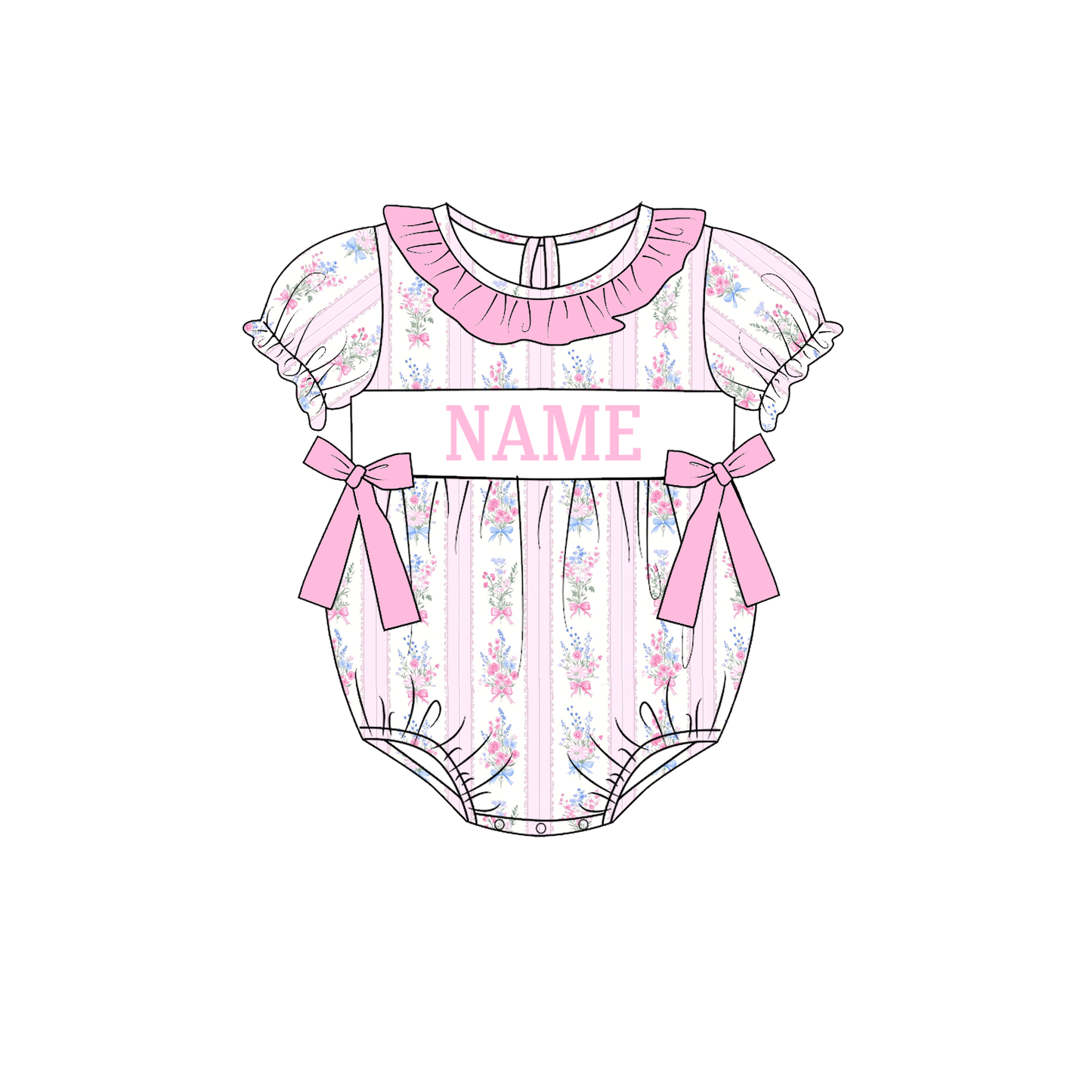 Valentine's Day Pink Foral Custom Name Smocked Embroidered Collection
