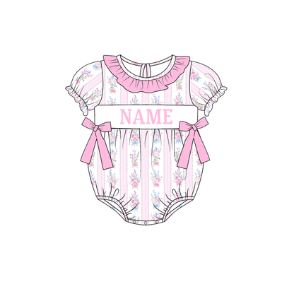 Valentine's Day Pink Foral Custom Name Smocked Embroidered Collection