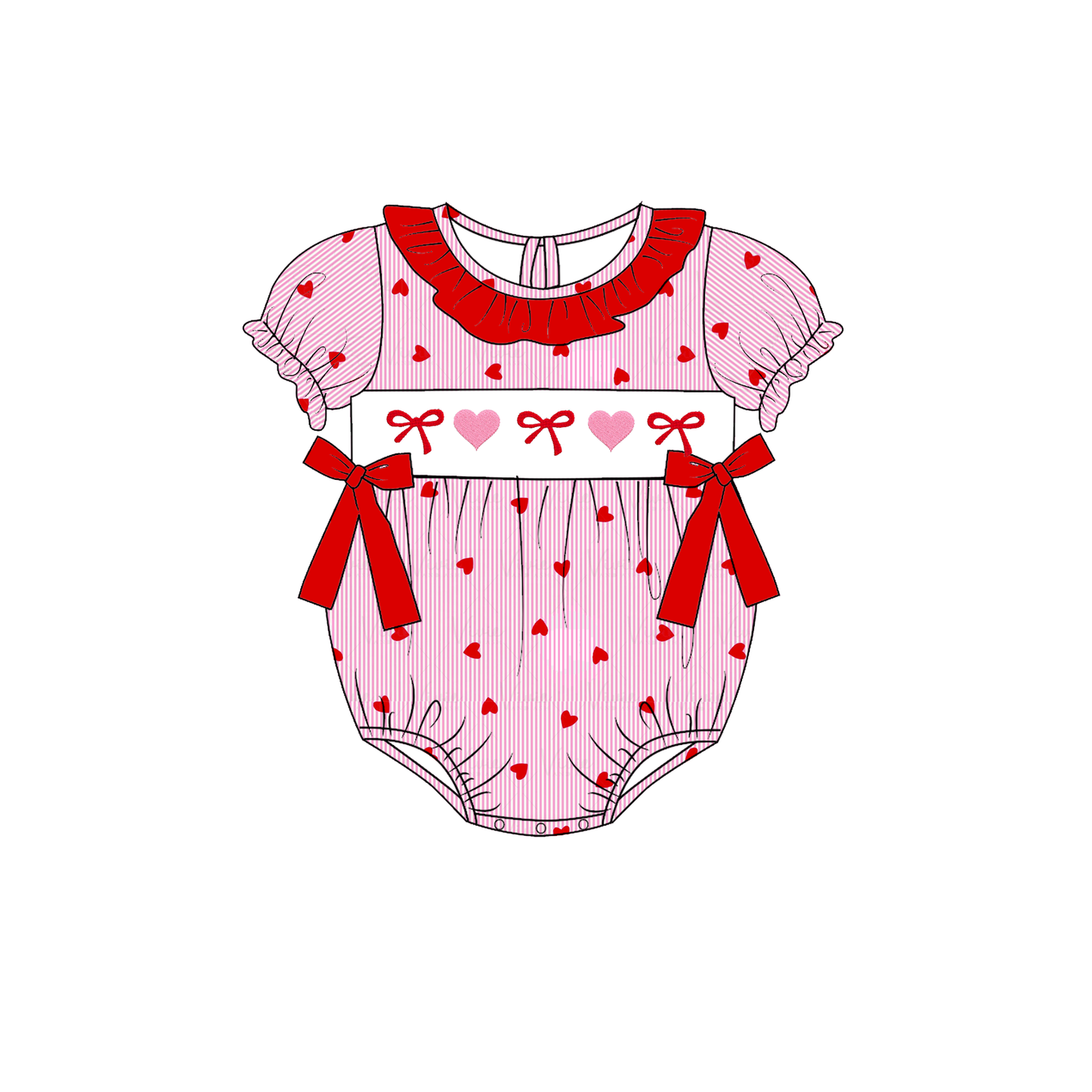 Valentine's Day Pink Heart Custom Name Smocked Embroidered Collection