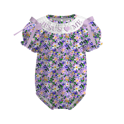 Summer JESUS LOVE ME Smock Embroidery Purple Floral Girls Dress & Romper