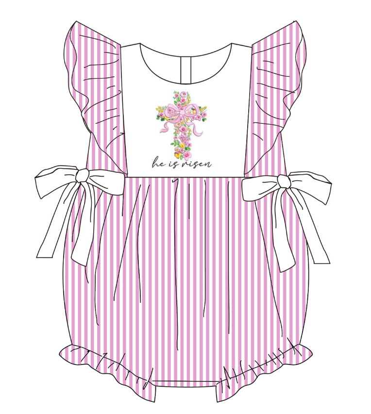 Easter HE IS RISEN Embroidery Pink Stripes Outfit Collection