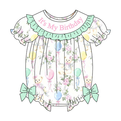 Birthday Girl Smocked Embroidered Celebrate Bear Collection