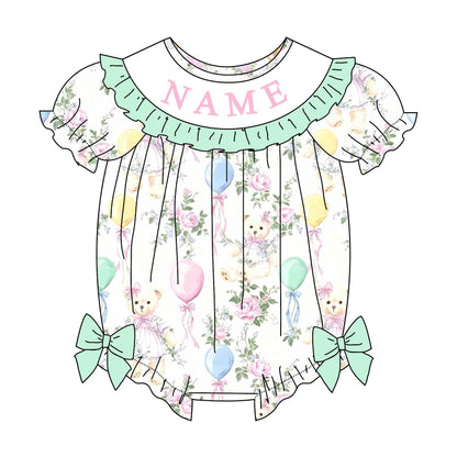 Girl Custom Name Smocked Embroidered Gift Bear Balloon Collection