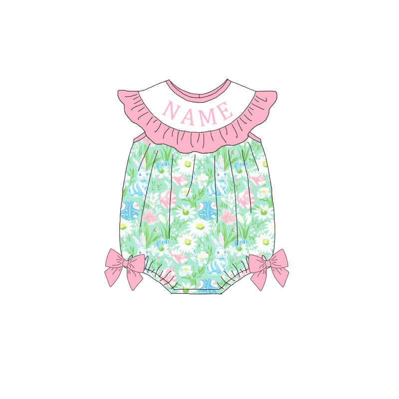 Sweet Blooms for Little Ones – Custom Name Smocked Green Pink Floral Set