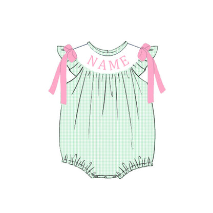Summer Green Plaid Custom Name Embroidery Smock Outfits