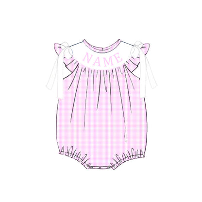 Summer Pink Plaid Custom Name Embroidery Smock Outfits