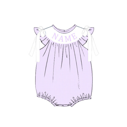 Summer Lavender Plaid Custom Name Embroidery Smock Outfits