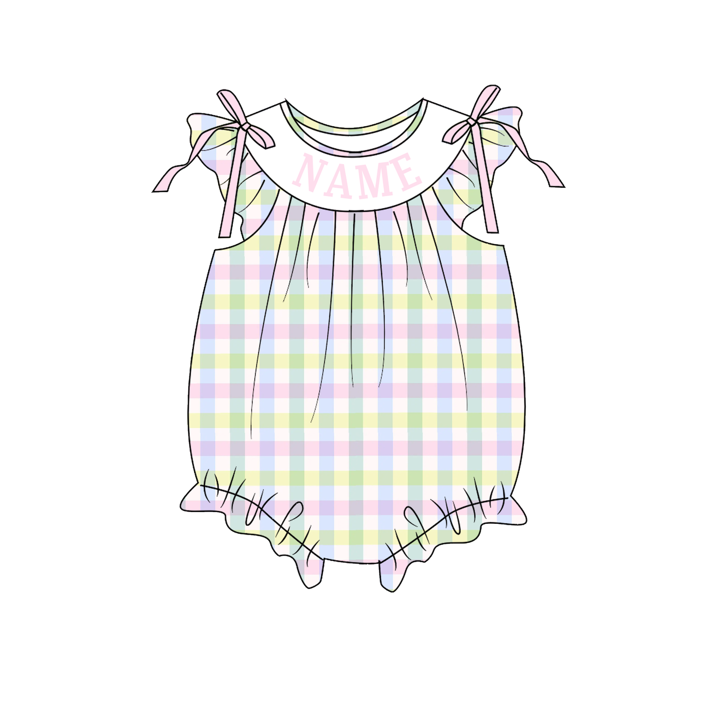 Summer  Custom Name Smocked Embroidered Plaid Floral Collection