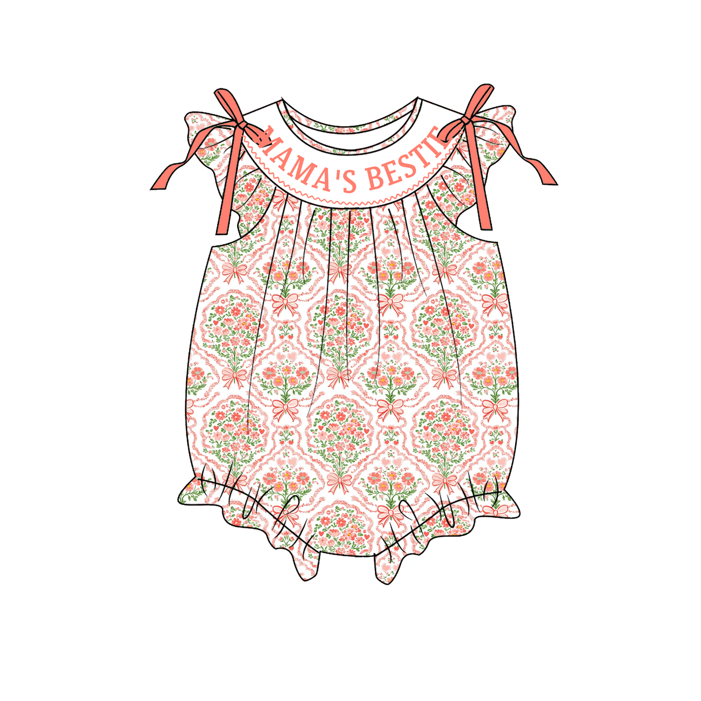 MAMA'S BESTIE Custom Name Smocked Embroidered Floral Collection