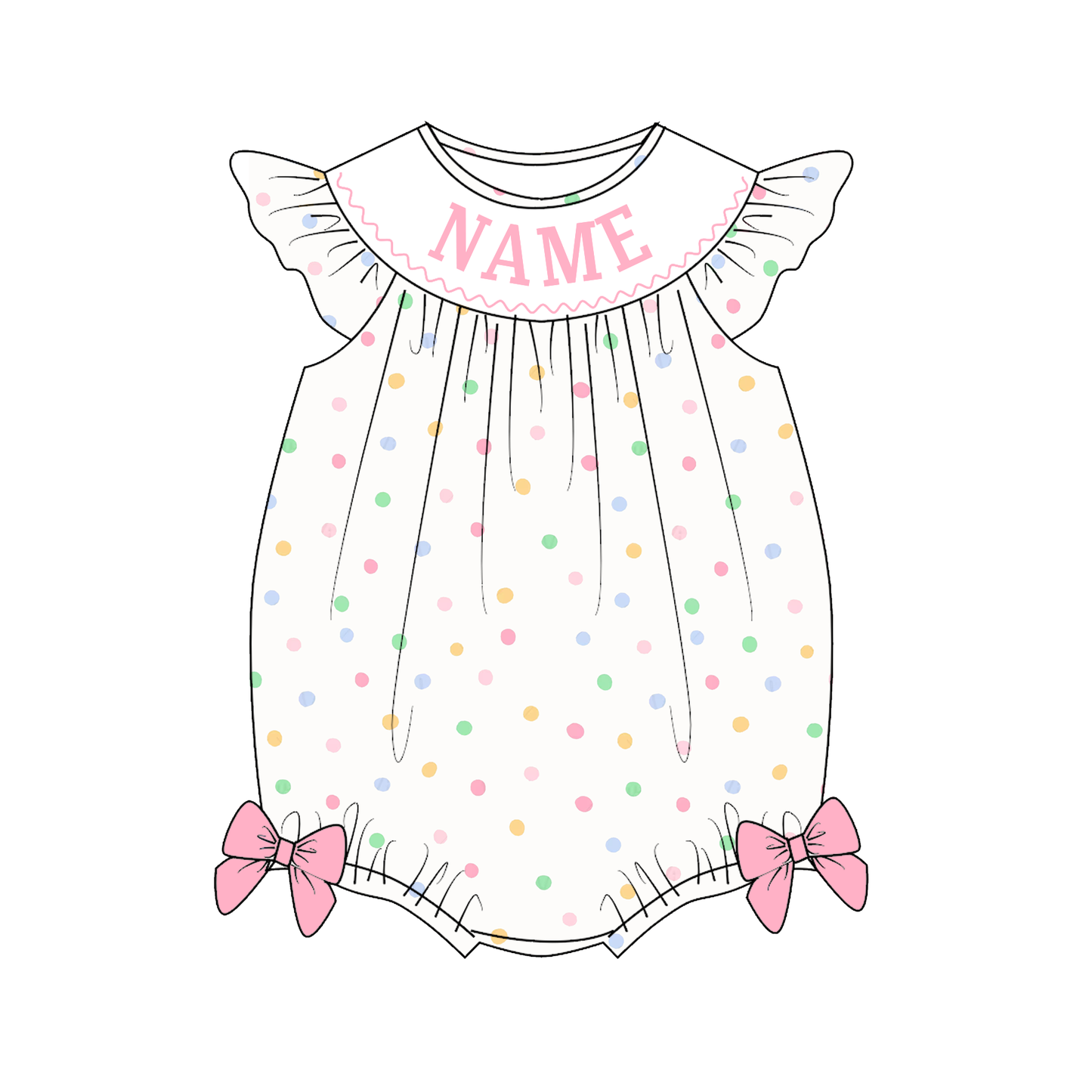 Easter Bunny Custom Name Smocked Embroidered Polka Dota Collection