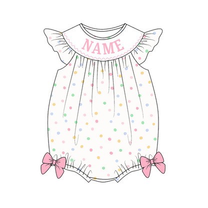Easter Bunny Custom Name Smocked Embroidered Polka Dota Collection