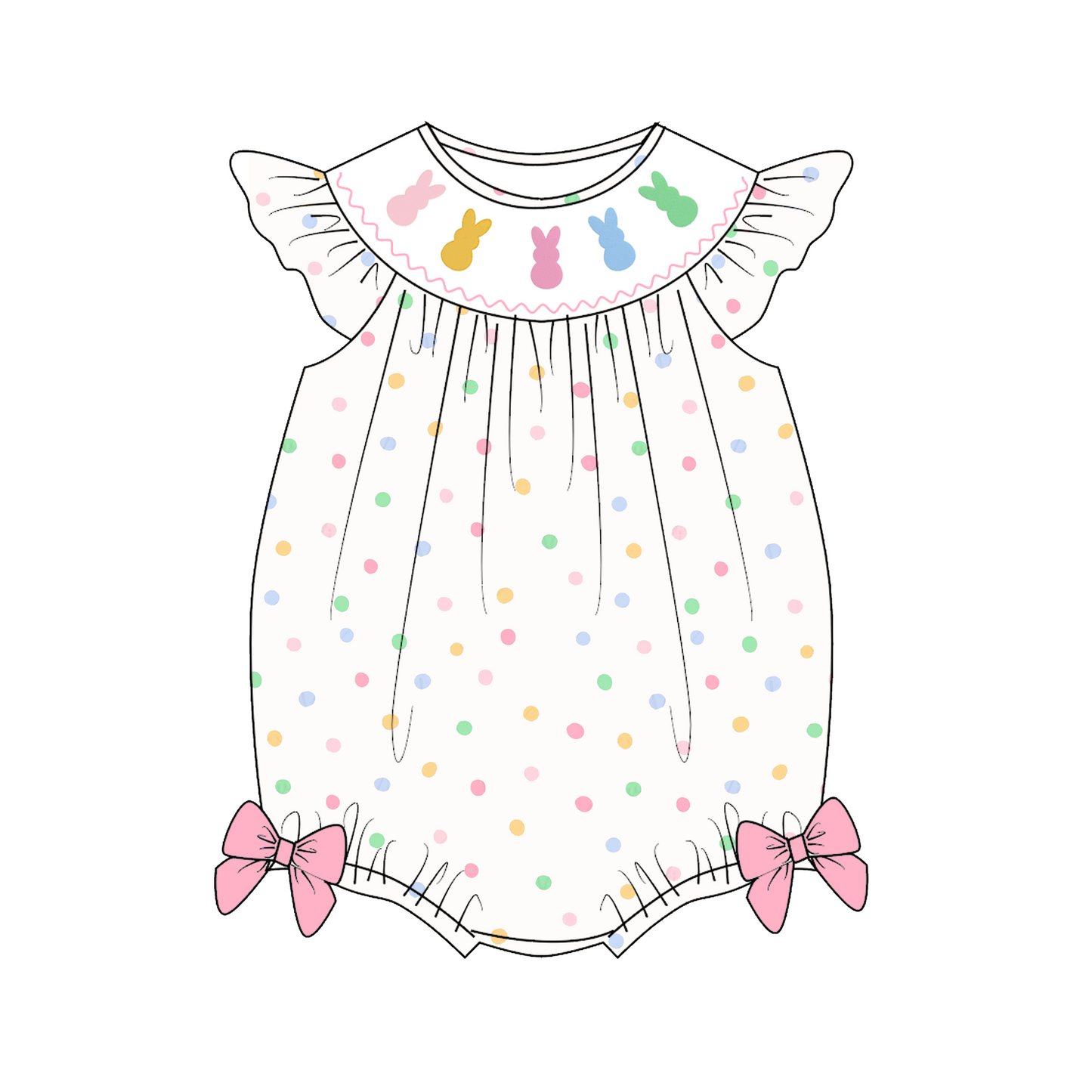 Easter Bunny Custom Name Smocked Embroidered Polka Dota Collection