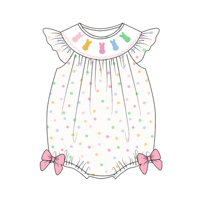 Easter Bunny Custom Name Smocked Embroidered Polka Dota Collection