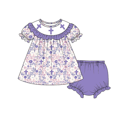 Easter Purple Floral Cross Embroidery Outfit Collection