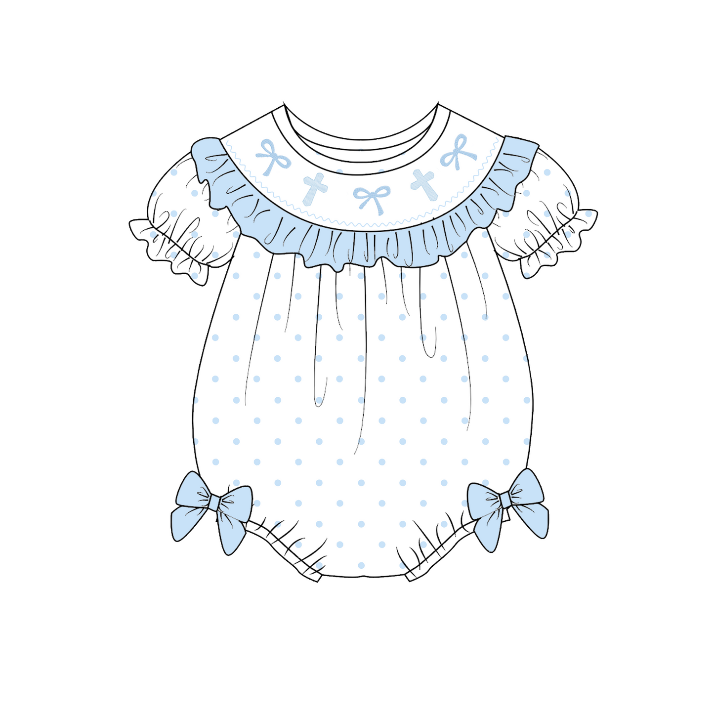 Easter Blue Plaid Bow Cross Smock Embroidery Collection