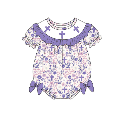 Easter Purple Floral Cross Embroidery Outfit Collection