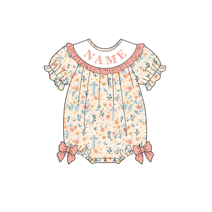 Spring Coral Floral Custom Name Embroidery Smock Outfits