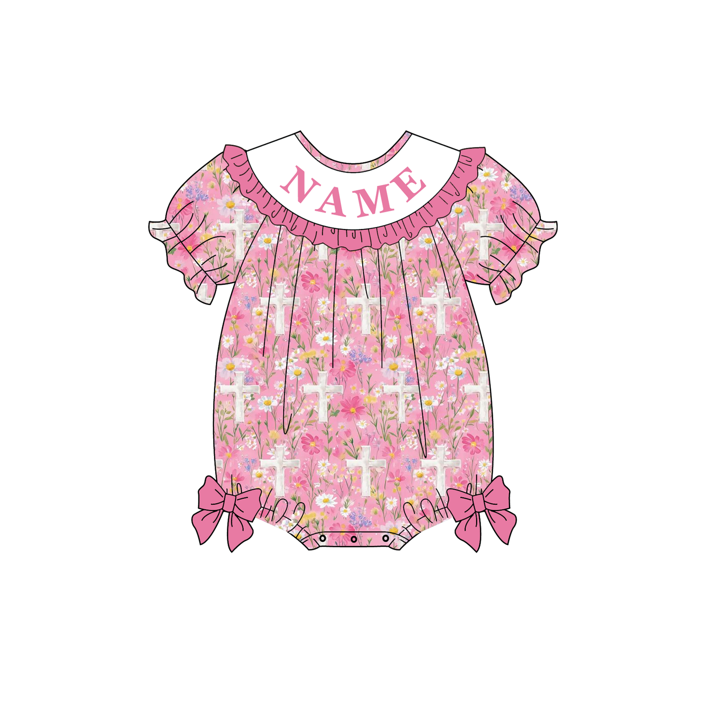 Spring Easter Floral Custom Name Embroidery Smock Outfits