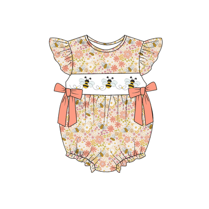 Spring Summer Floral Bee Custom Name Smocked Embroidered Collection