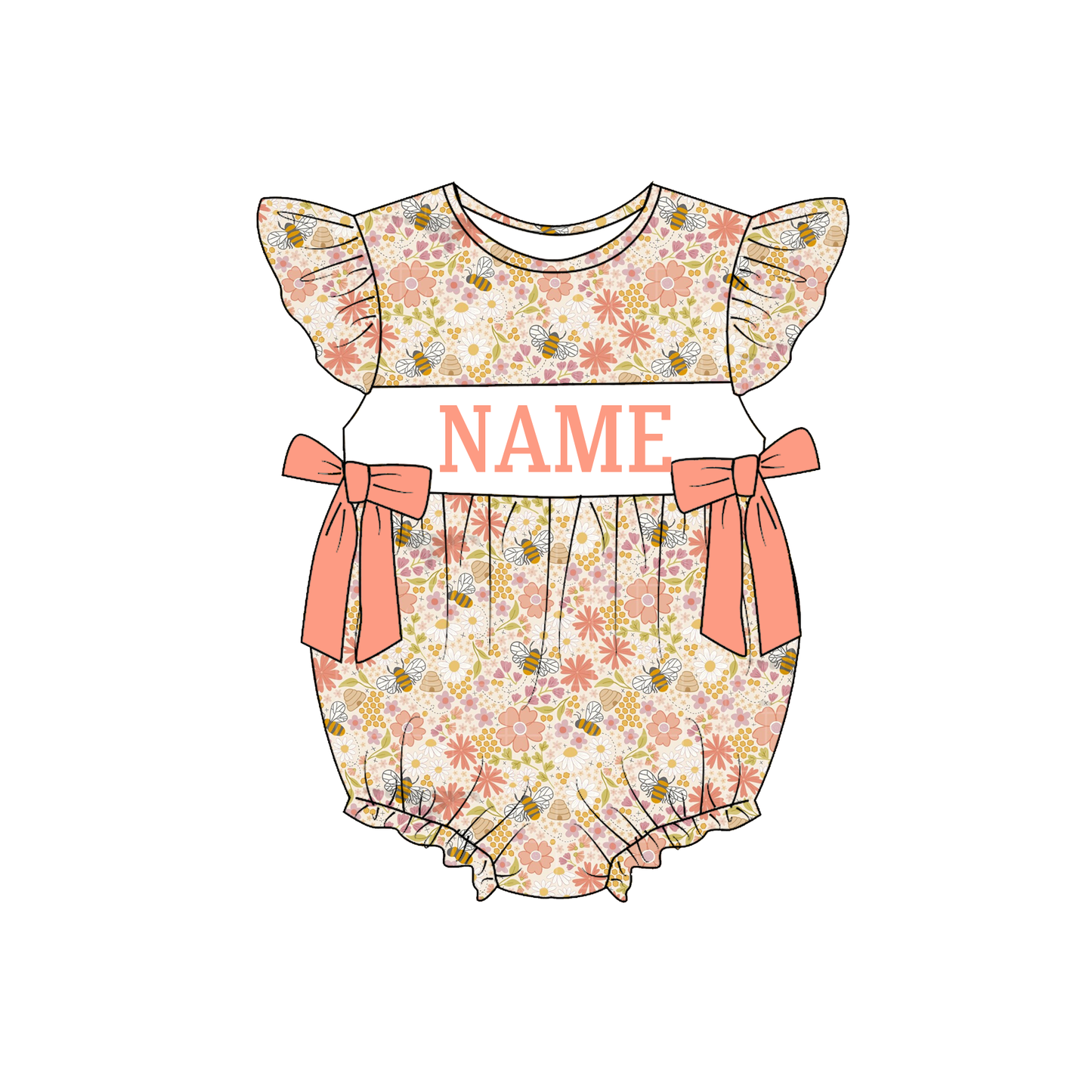 Spring Summer Floral Bee Custom Name Smocked Embroidered Collection